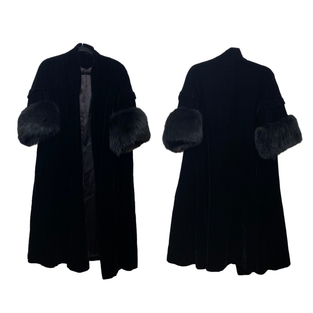 Vintage Black Velvet Cocktail Coat Genuine Fox Fur
